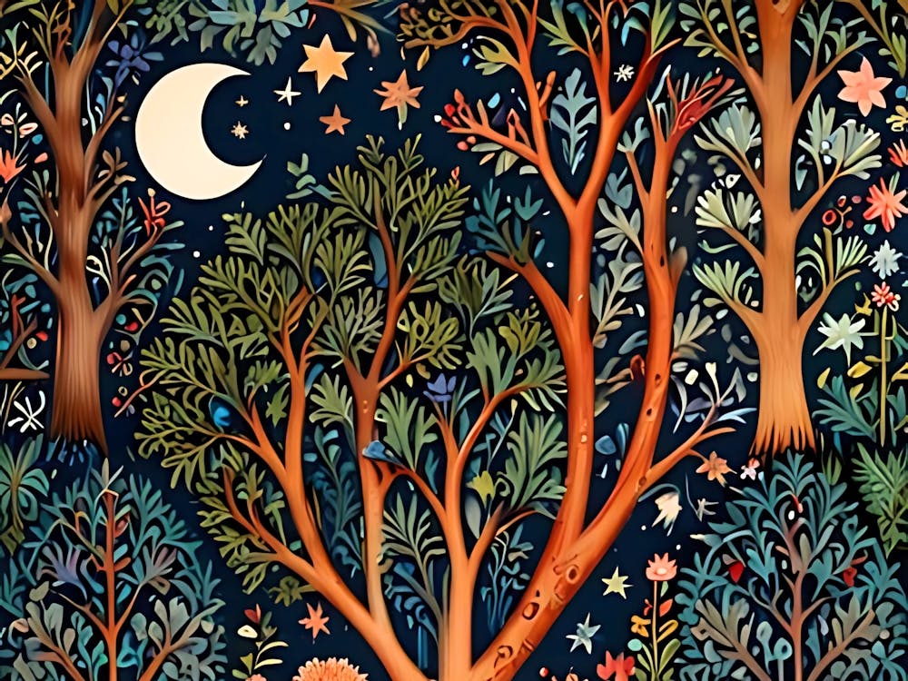 Moon And Stars In The Forest