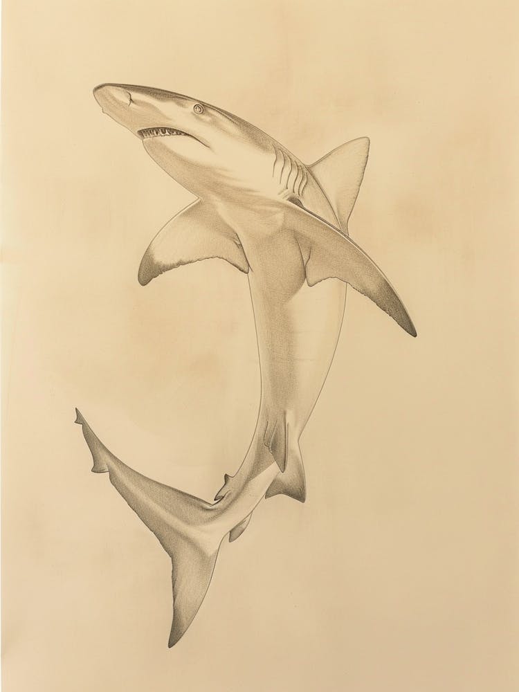 Vintage Smooth Hammerhead Shark Pencil Illustration 3
