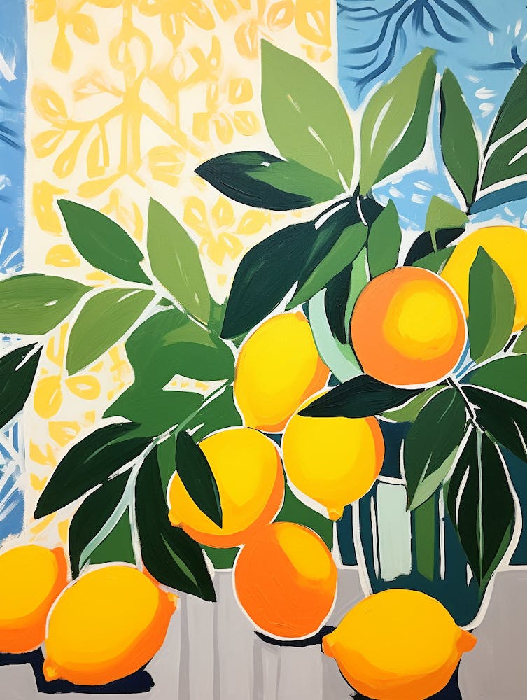 Matisse Inspired Lemons Abstract Painting Poster 1