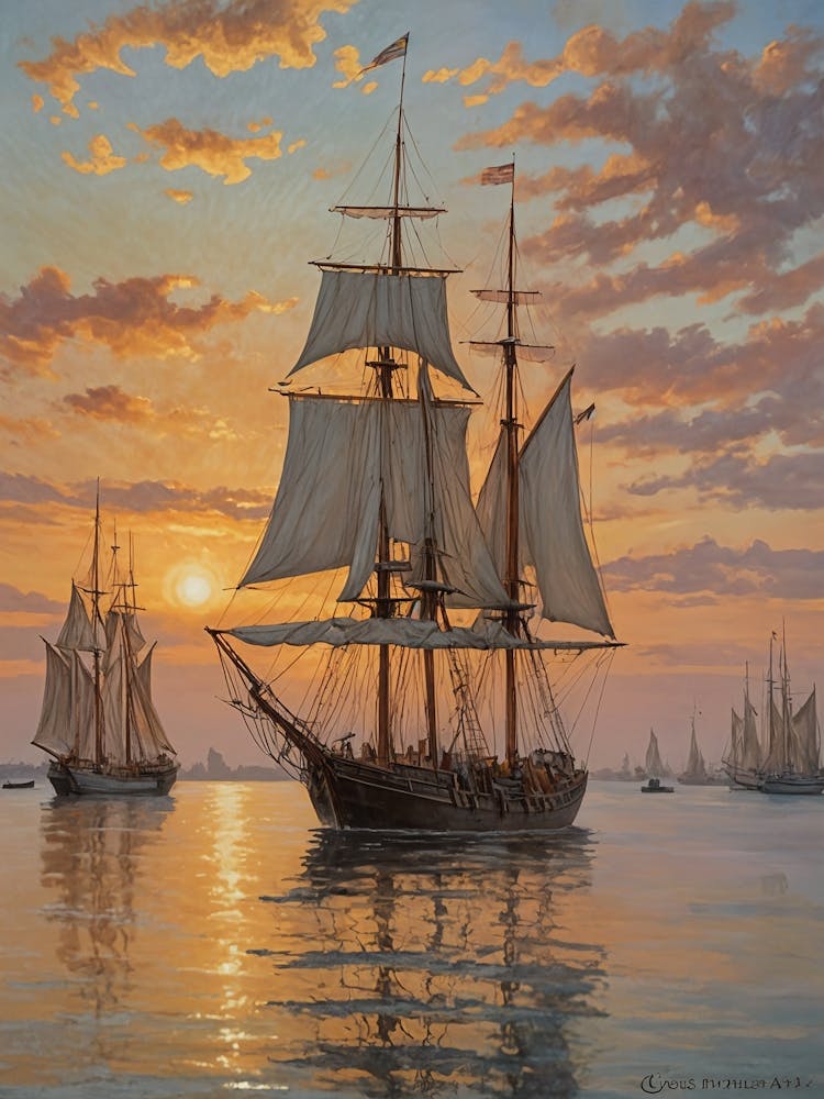 Sailing Ships At Sunset no2