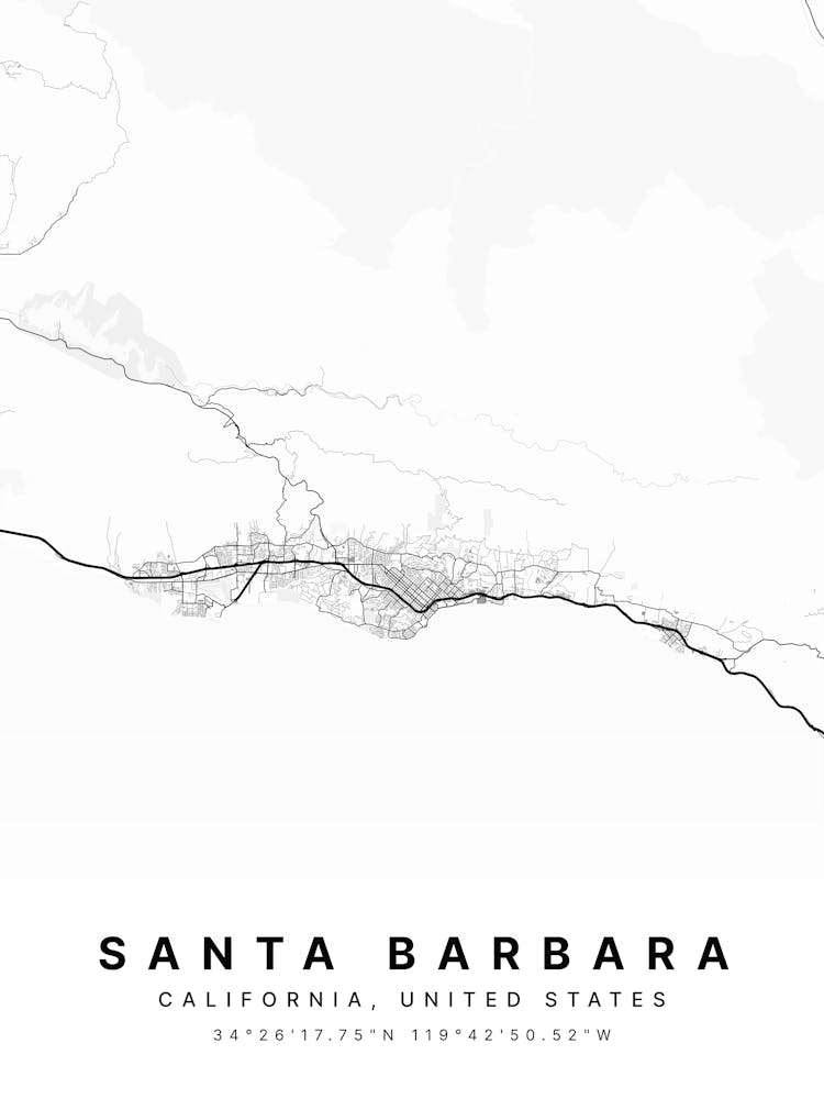 Santa Barbara California USA White Map