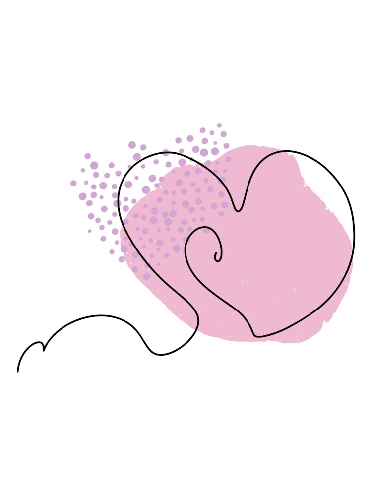 Line art heart with pink abstract spot