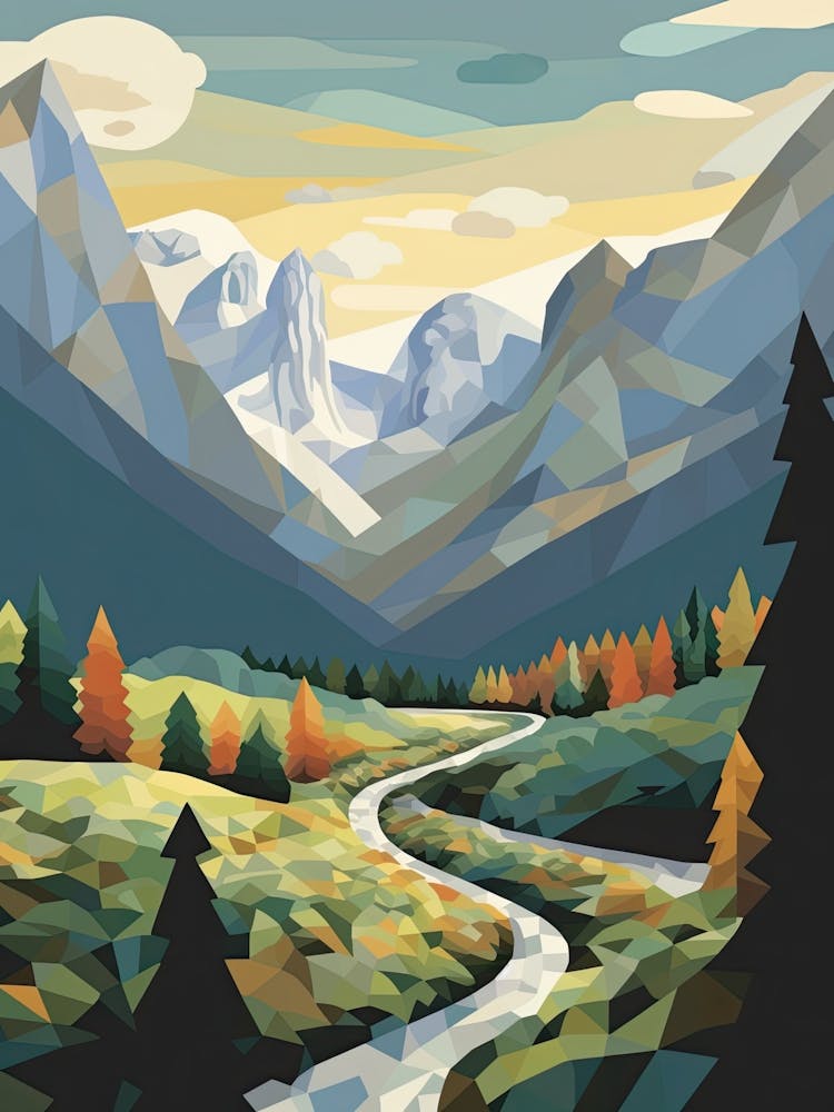 Yosemite Valley View   Geometric Vector Illustration 1