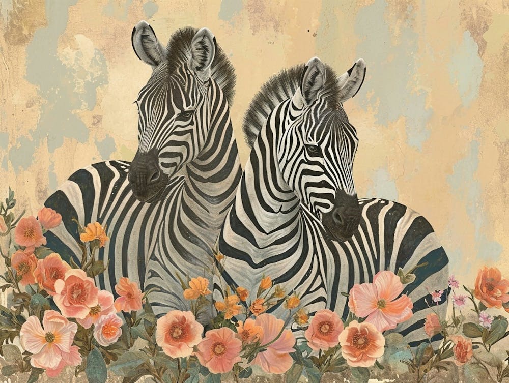 Floral Animal Illustration Zebra 1