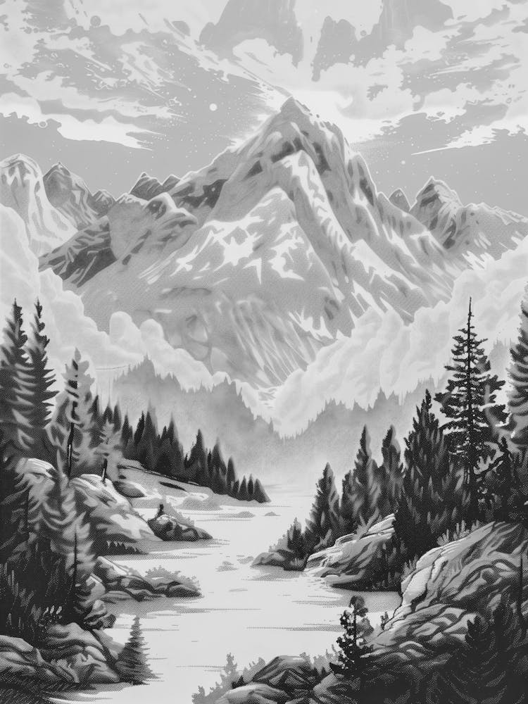 Black And White Landscape Painting 3