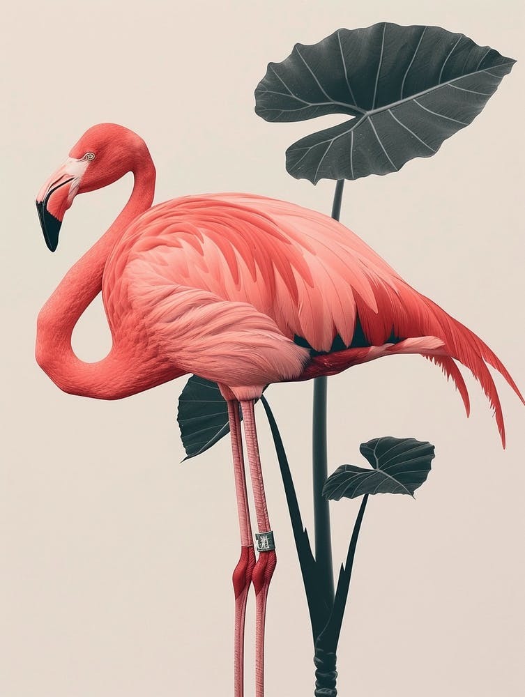 Chilean Flamingo Alocasia Elephant Ear Minimalist Illustration 3