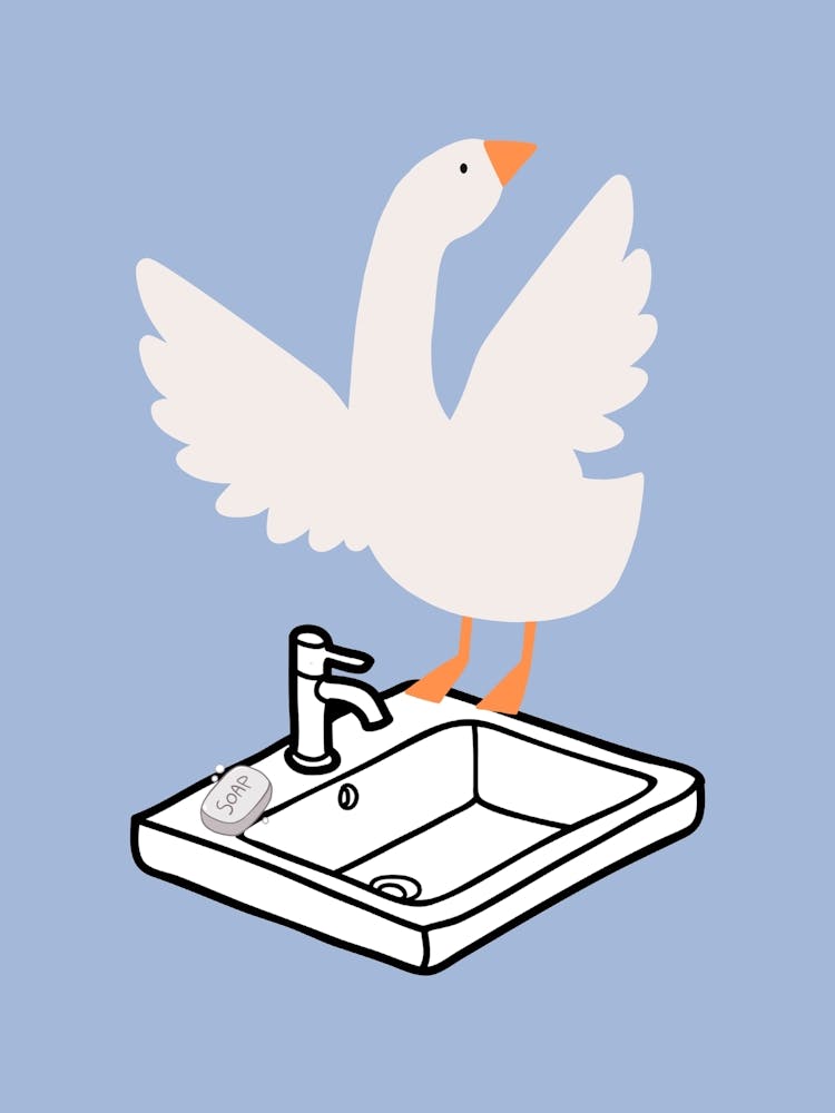 Silly Goose on Sink Blue
