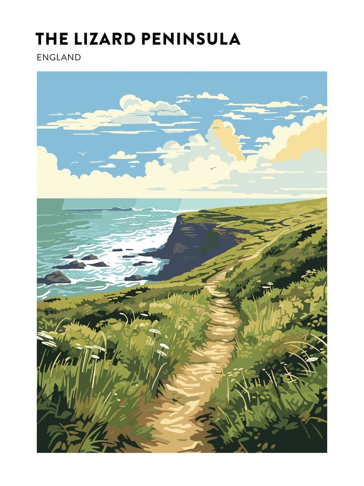 The Lizard Peninsula Coastal Path England 1 Hiking Trail Landscape Poster
