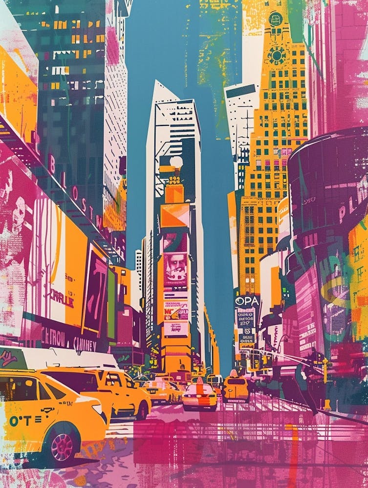 Broadway Theaters New York Colourful Silkscreen Illustration 3