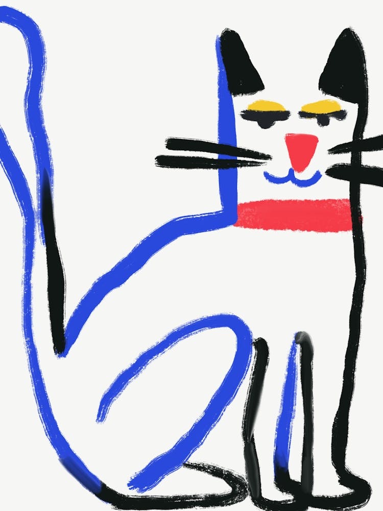 Cat Drawing in blue line