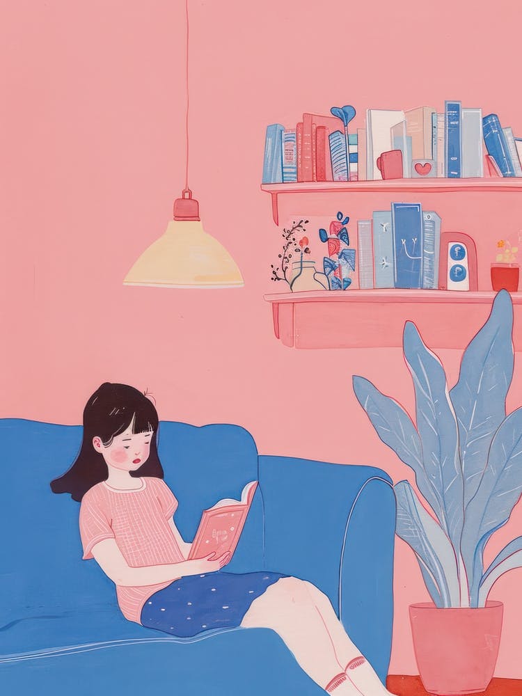 Girl Reading A Book Lo Fi Kawaii Illustration 9
