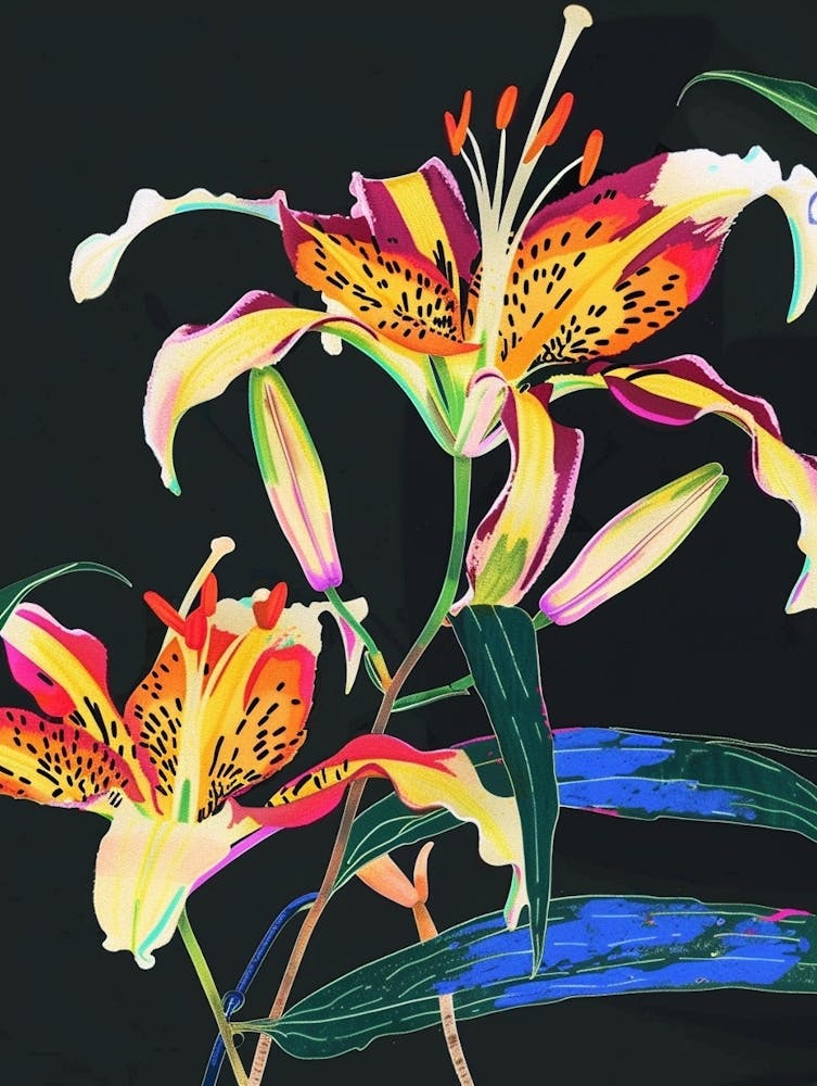 Neon Flowers On Black Gloriosa Lily 2