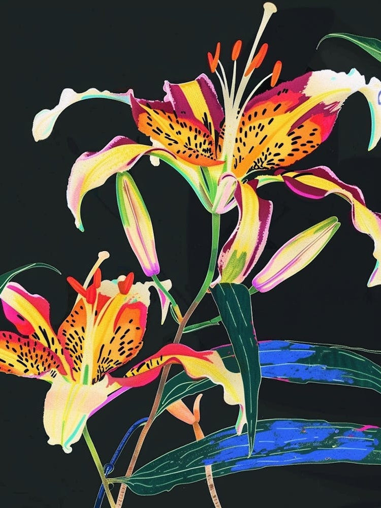 Neon Flowers On Black Gloriosa Lily 2