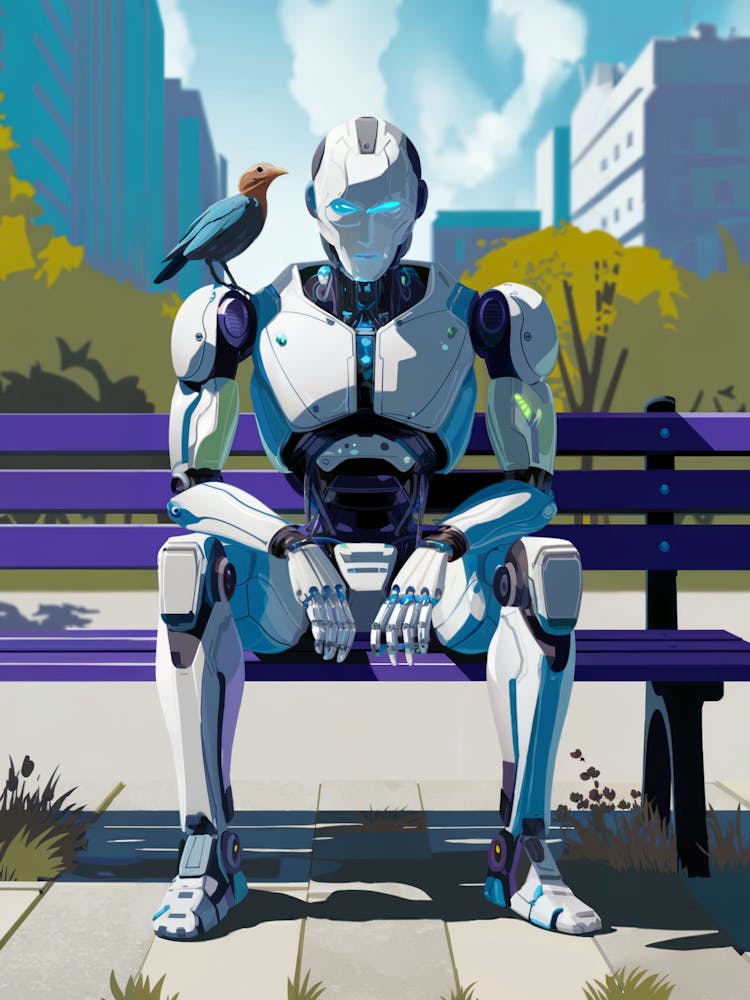 Robot Assis Sur Un Banc