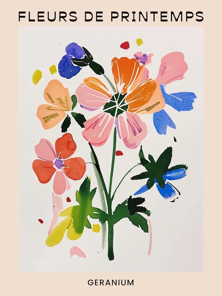 Spring Floral French Poster  Geranium 1