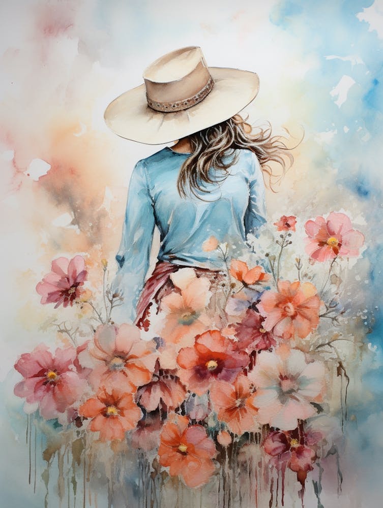 Cowgirl Watercolour Flower 4