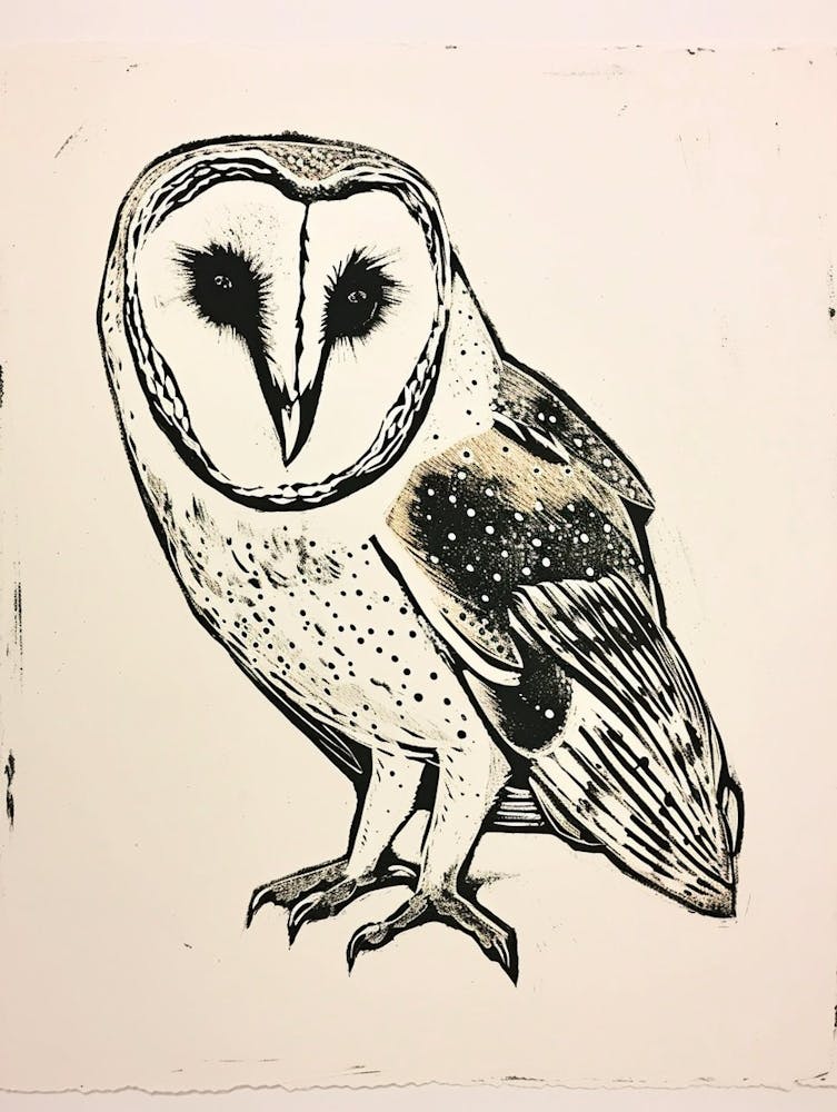 Barn Owl Linocut Blockprint 4