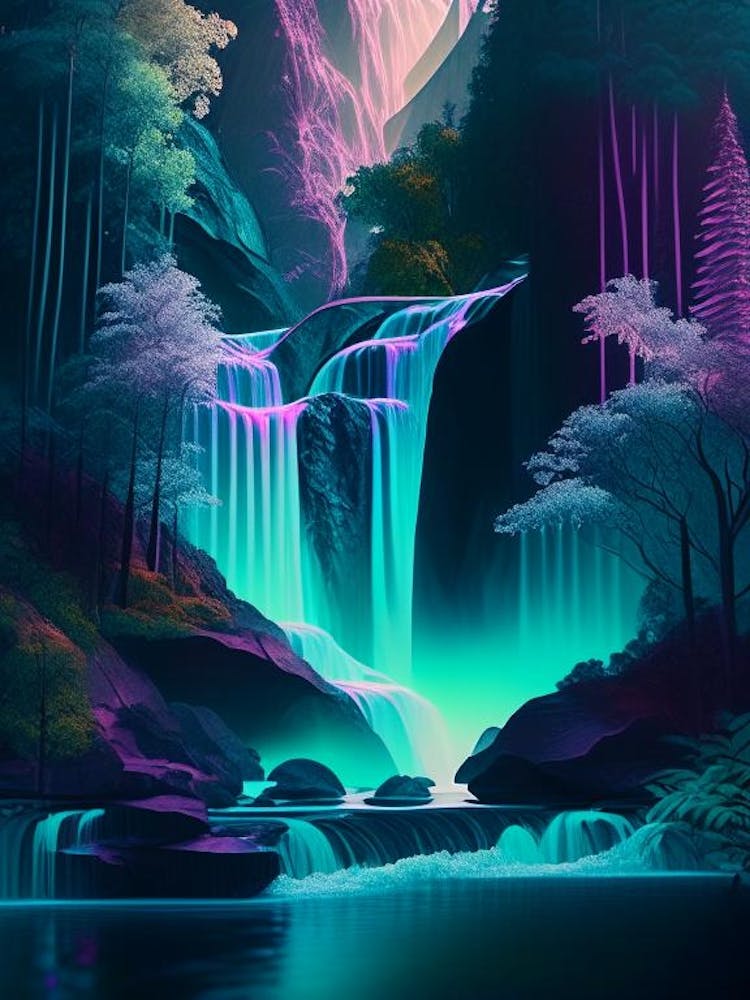 Waterfalls In Forest, Water, Landscapes, Waterscape Holographic 2