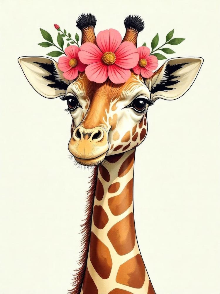 Giraffe With Flowers 1