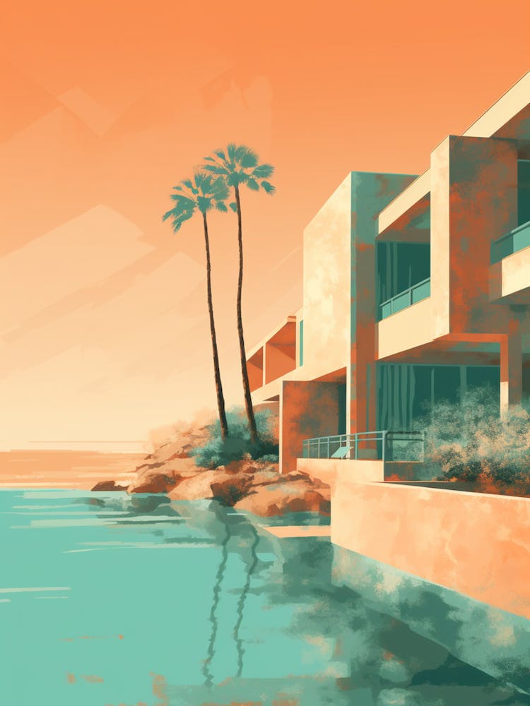 Abstract Illustration Of Hapuna Beach Hawaii Orange Hues 2