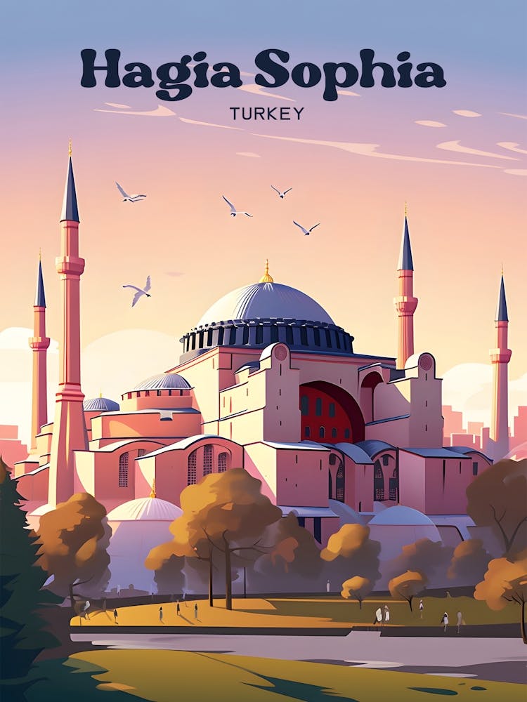 Hagia Sophia Turkey Historic Landmark Travel Illustration