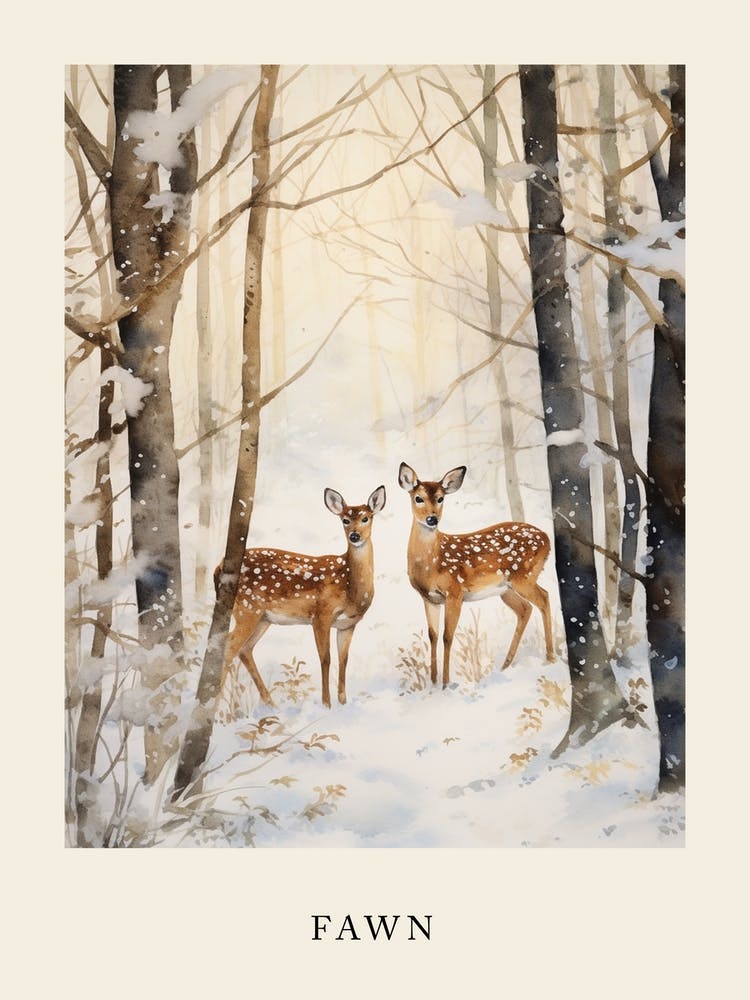 Winter Watercolour Fawn 4 Poster