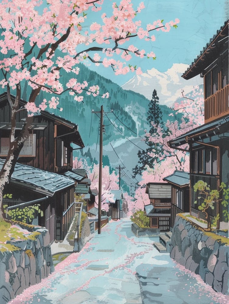 Nozawa Onsen Japan 2 Retro Illustration