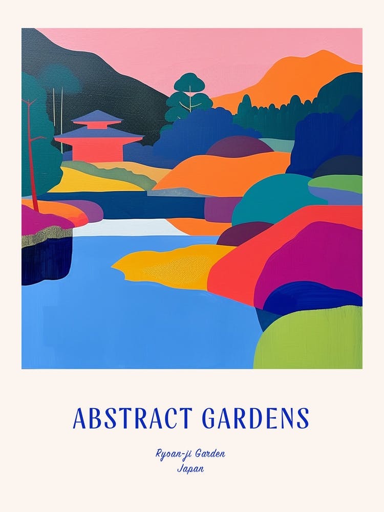 Colourful Gardens Ryoan Ji Garden Japan 11 Blue Poster