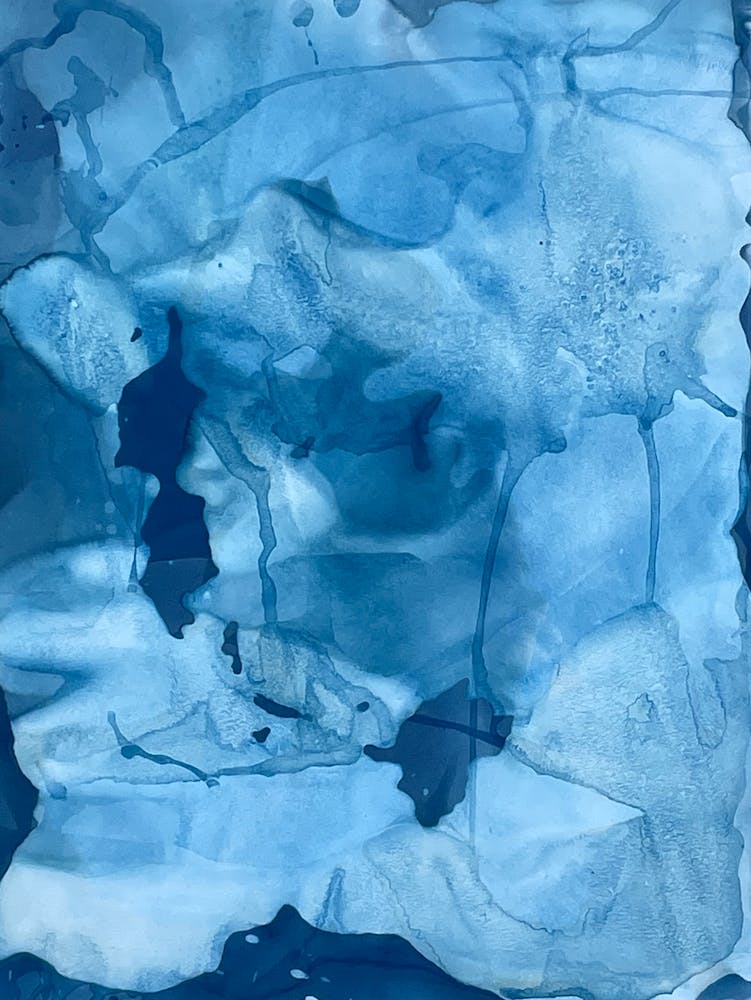 Blue and dark blue Abstract Cyanotype Print 2