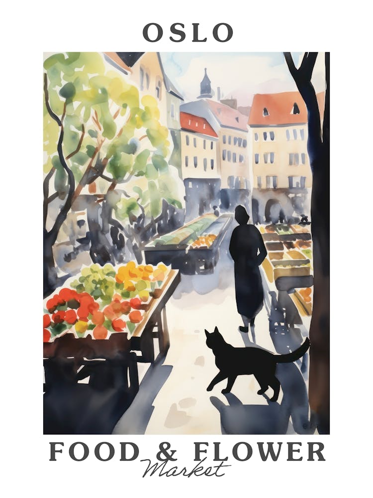 Lebensmittelmarkt mit Katzen in Oslo 3 Poster