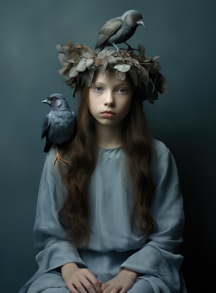 Girl With Birds On Her Head 1