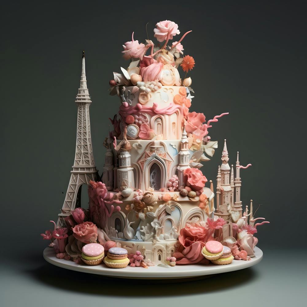 Un Gâteau au Design Complexe avec des Décorations Roses