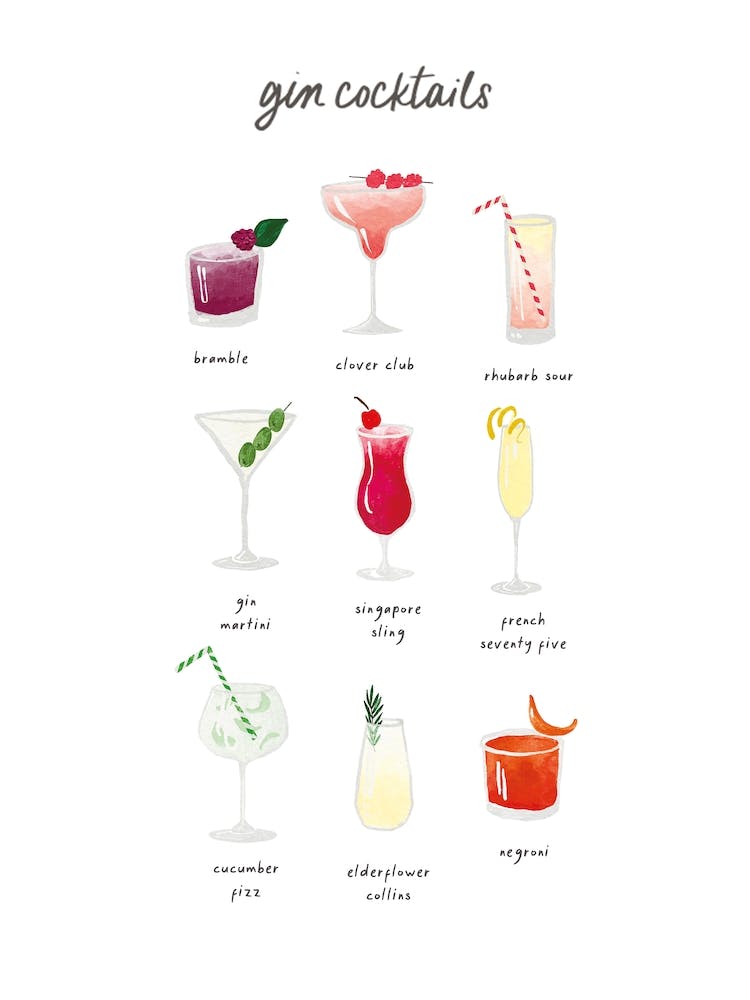 Gin Cocktails Gouache