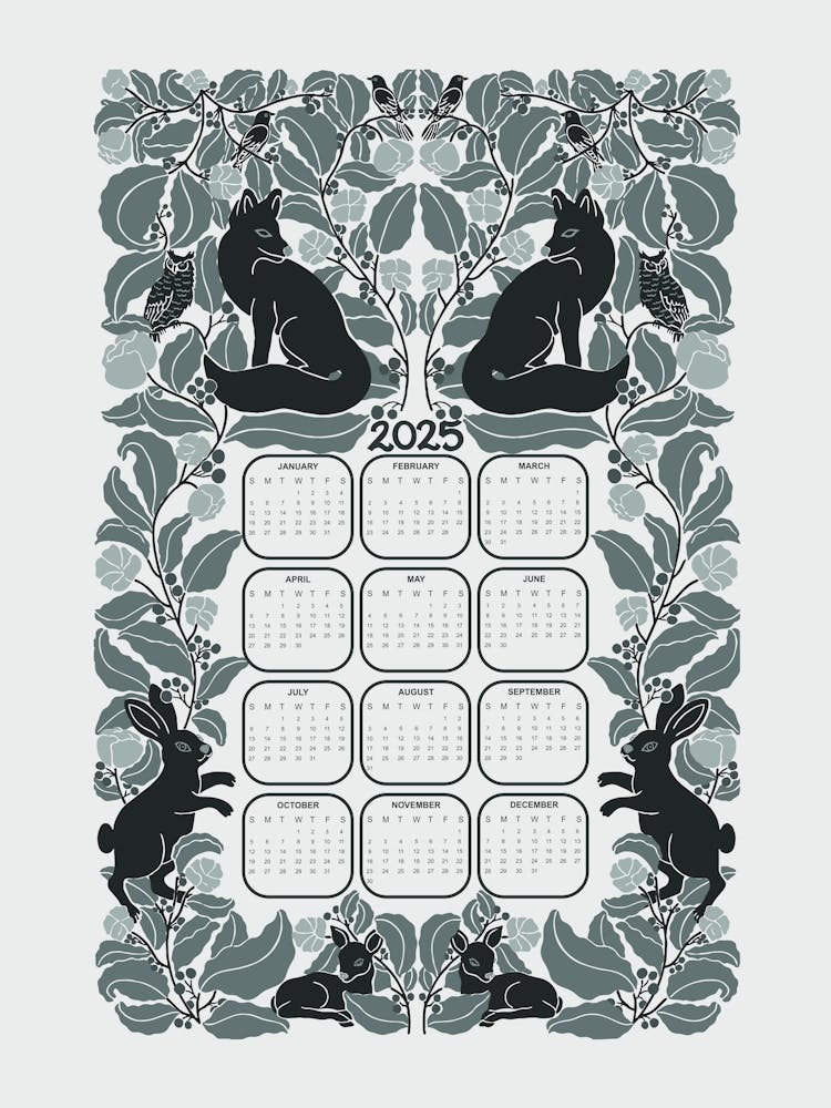 Woodland Wonder 2025 Calendar Grey Scale