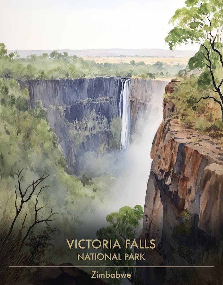 Victoria Falls National Park Zimbabwe Watercolour 4