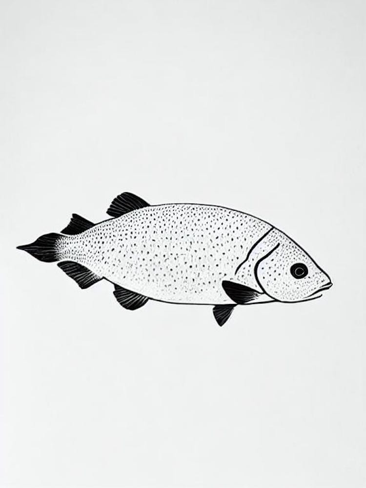 Barreleye Fish Black & White Drawing