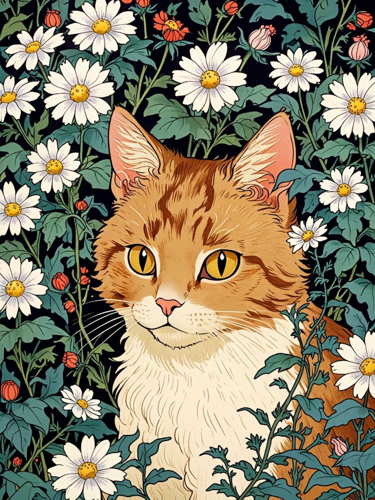 Cat In Daisies 2