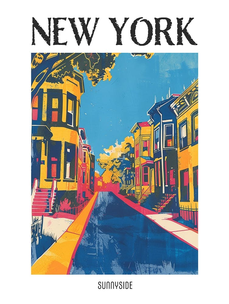Sunnyside New York Colourful Silkscreen Illustration 1 Poster