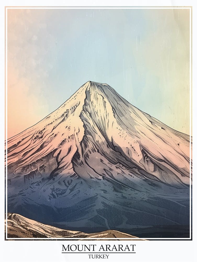 Mount Ararat Turkey Color Line Drawing 3 Poster