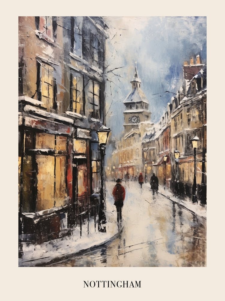 Vintage Winter Painting Poster Nottingham United Kingdom 2