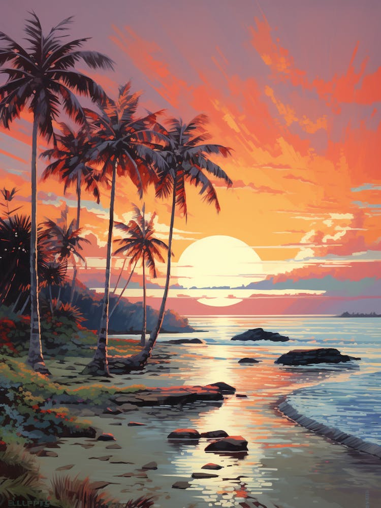 A Vibrant Painting Of Eagle Beach Aruba 1
