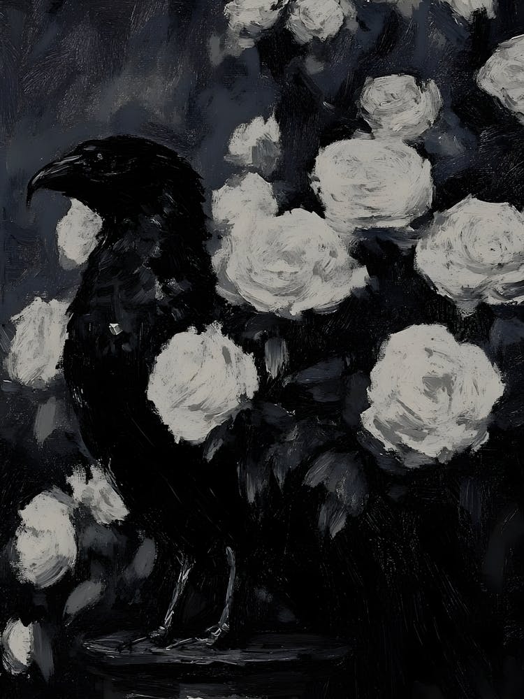 Dark Gothic Crow In Roses