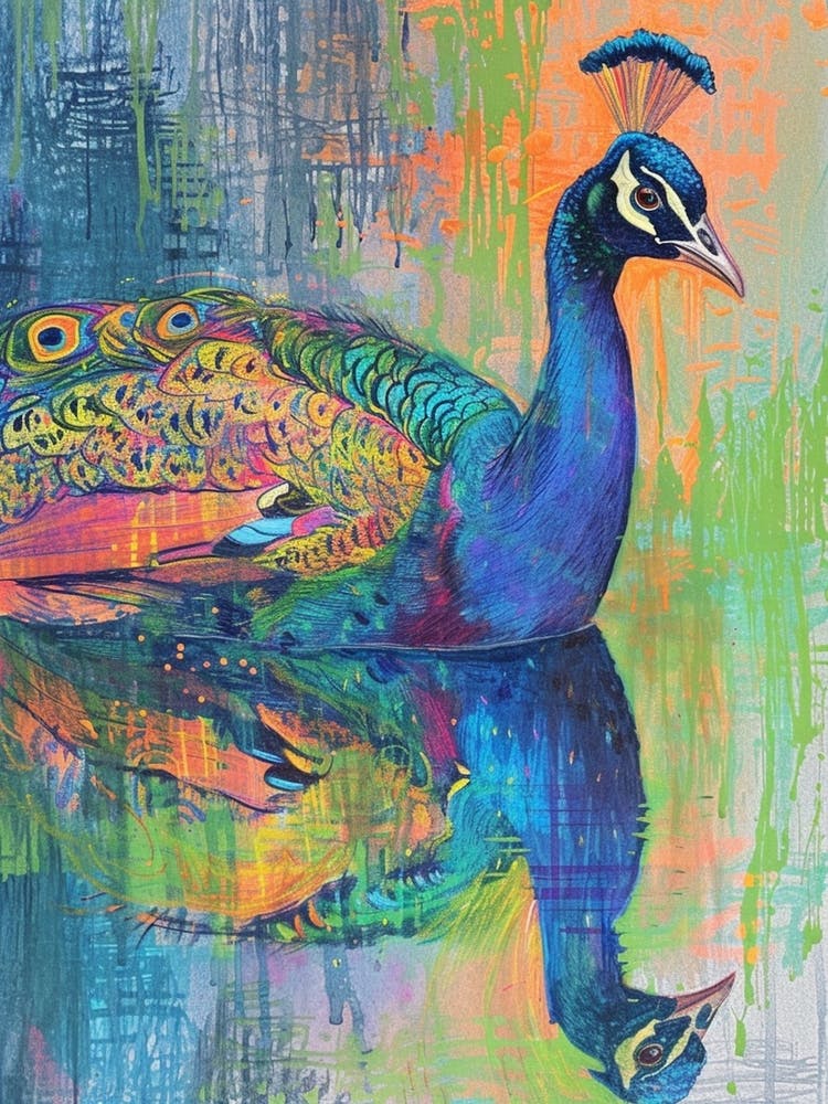 Peacock In The Water Sketch