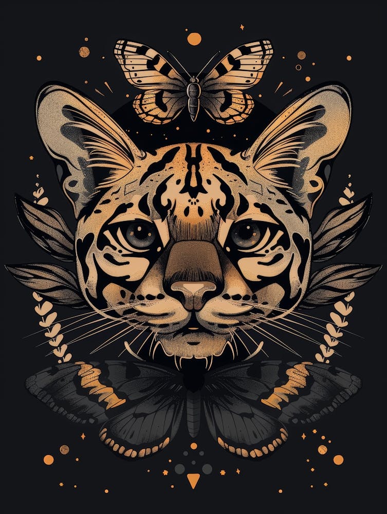 Ocelot With Butterflies
