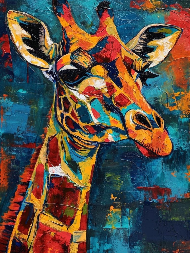 Giraffe Blue Impasto Portrait