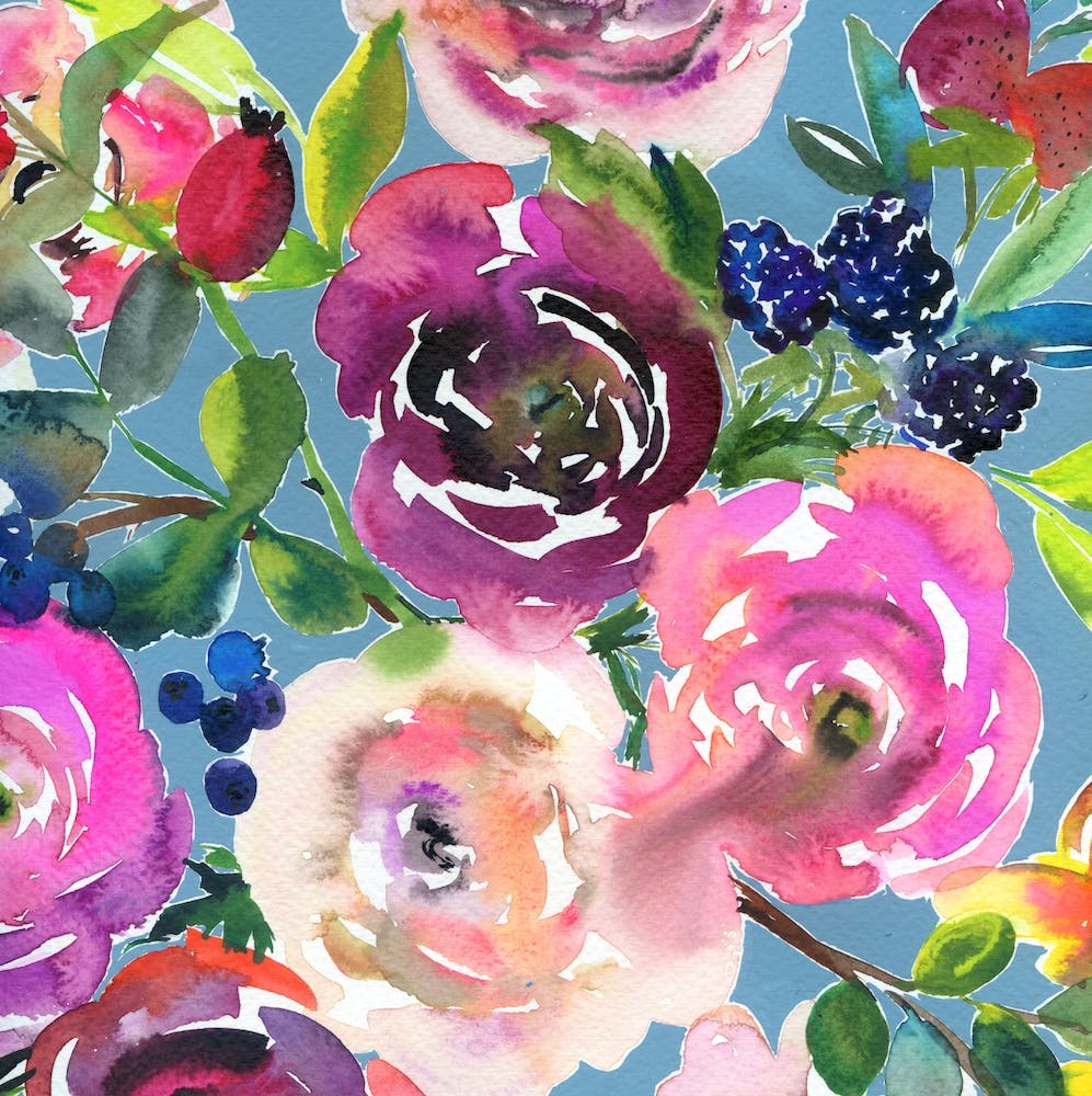 Watercolor Ranunculuses with Light Pink