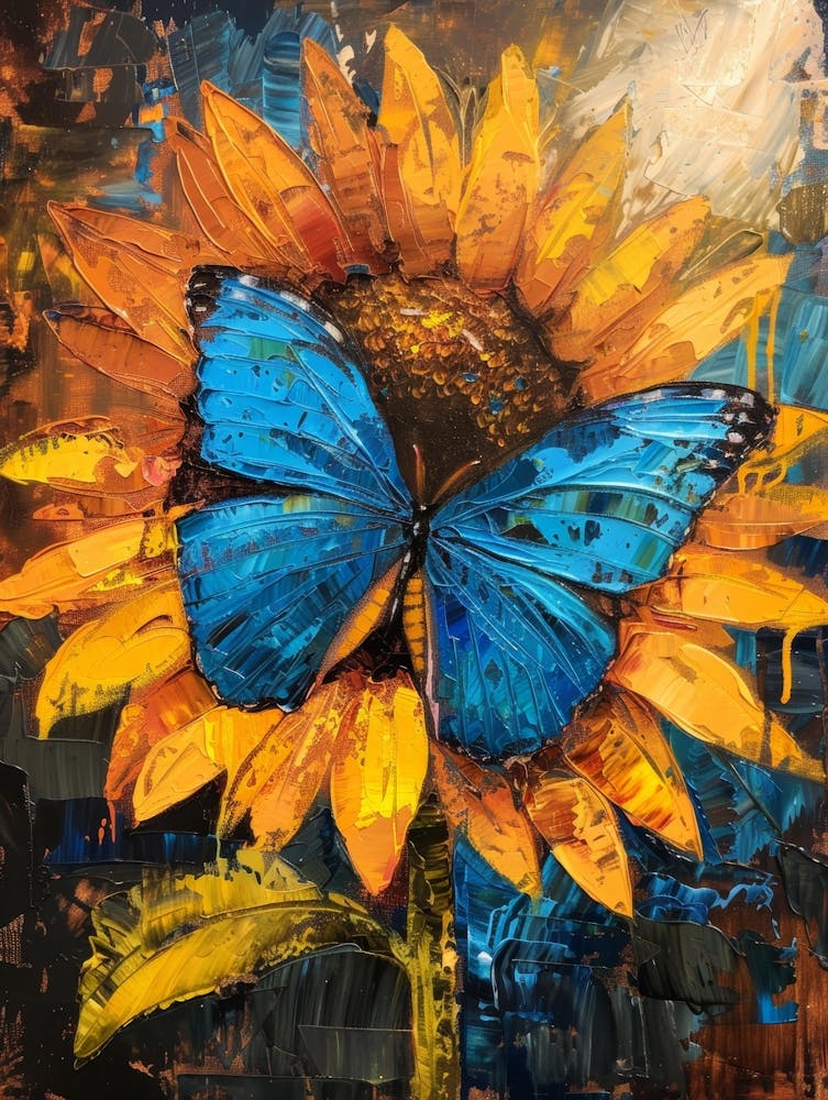 Blue Butterfly On Sunflower 6
