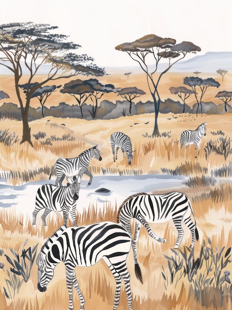 Zebras Pastels Jungle Illustration 4