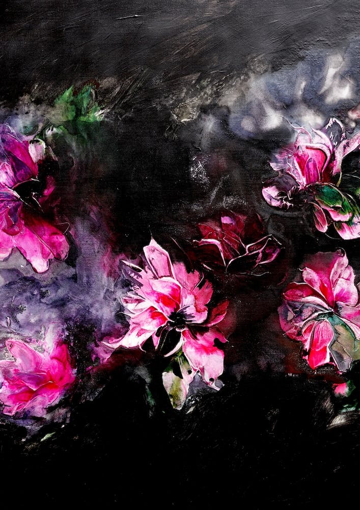 Red Flowers And Black Painting