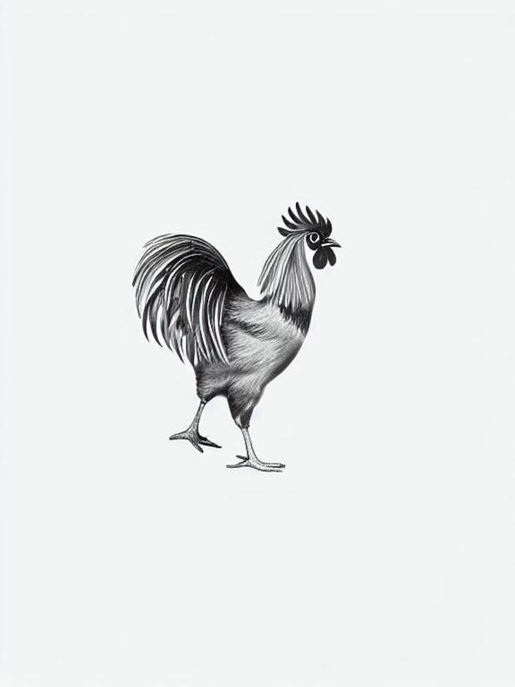 Rooster B&W Pencil Drawing 3 Bird